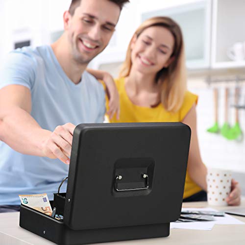 Relaxdays Geldkassette abschließbar, Münzeinsatz & 4 Scheinfächer, Geldkasse Eisen, HBT 8,5 x 30,5 x 24,5 cm, schwarz