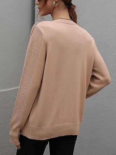 Image of Women's Casual Crewneck Fringe Tassels Crochet Long Sleeve Knitted Fall Sweater Pullover Tops