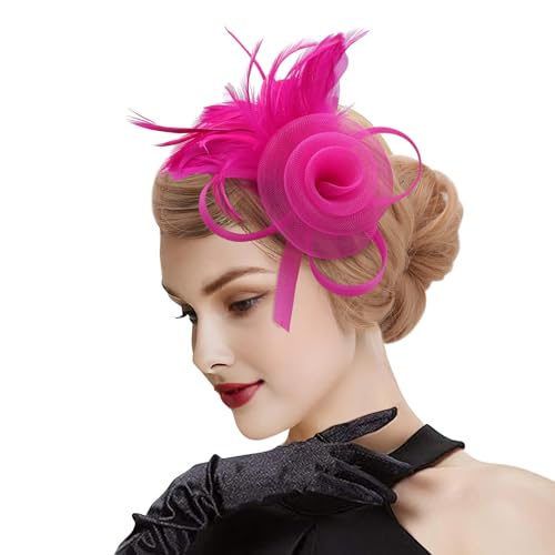 DRESHOW Fascinator Chapéu flor de penas clipe de cabelo elegante chapéu de malha ideal para festas, coquetéis, casamento para mulher