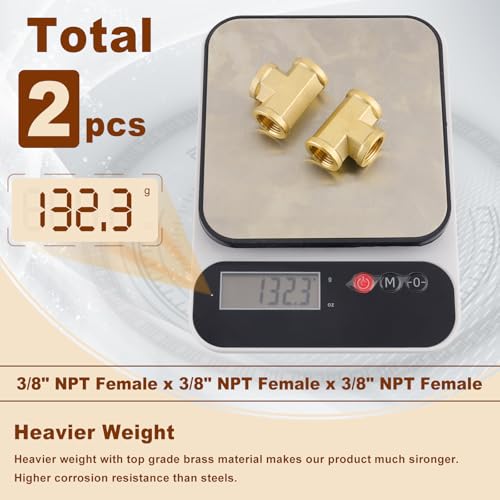 Image of 2pcs 3 /8 inch NPT Female Pipe to 3 /8 inch NPT Female Pipe to 3 /8 inch NPT Female Metals Brass Barstock Street Tee Pipe Hose Fitting