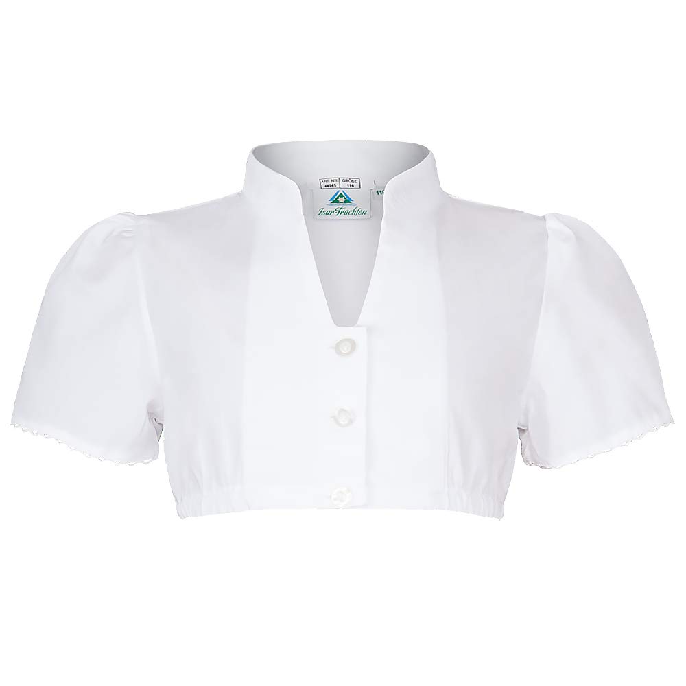 Isar-Trachten Dirndlbluse Kinder | Mädchen 44945 weiß Kinderdirndlbluse | Verschluss vorne mit Knöpfen | Schlichte Bluse