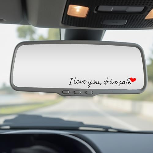 DOPENSPI Lot de 10 autocollants pour rétroviseur de voiture Drive Safe I Love You - Étanche - Cœur - Cadeau intérieur de voiture - Pour conducteur, femme, homme,...