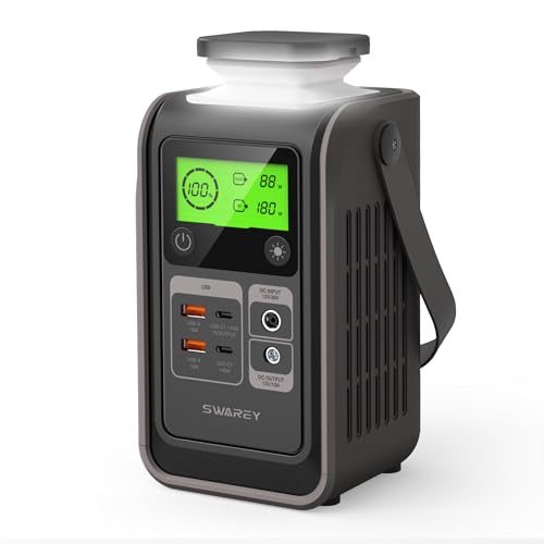 SWAREY DC Powerstation S200 192Wh LiFePO4 Akku Solargenerator 180W DC Ausgang 140W Bidirektionale Schnellladung USB-C Powerbank für Camping Reisen Notfälle