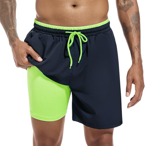 Mens Swim Trunks 5 inch Swim Shorts with Compression Liner Quick Dry Bathing Suit for Men Swimwear