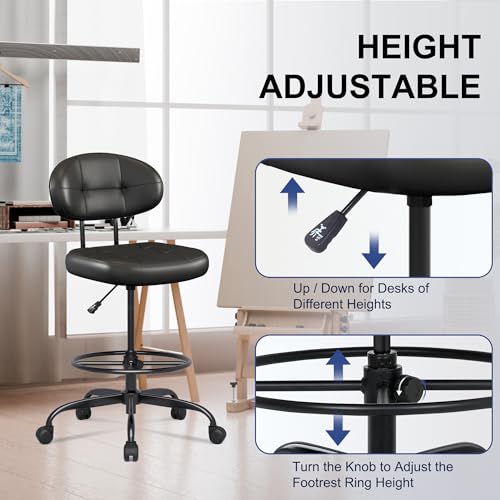 Misolant Drafting Chair Without Arms, Tall Office Chair with Footrest Ring for Standing Desk, Small Faux Leather Executive Office Chair with Adjustable Height for Bar Lab Garage Co image 1