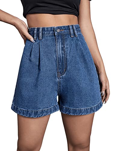Sweatyrocks Women's High Waist Straight Leg Shorts Jean Casual Loose Fit Denim Shorts Medium Wash L #TOP2