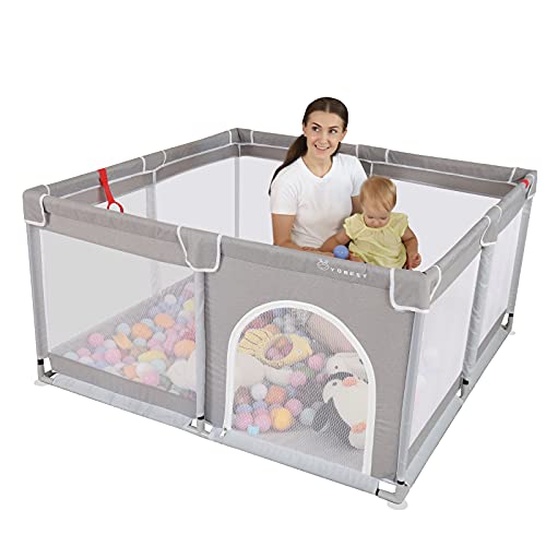 YOBEST Baby Playpen, Infant Playard with Gates, Sturdy Safety Playpen with Soft Breathable Mesh, Indoor & Outdoor Toddler Play Pen Activity Center for Babies, Kids, Toddlers