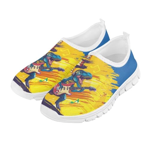 Ctsgobvahy Dinosaur and Music Toddlers Kids Easy-to-Put-On Low-Top Shoes, Children's Lightweight Breathable Tennis Shoes Suitable for Running, Pickleball, Tennis and Baseball