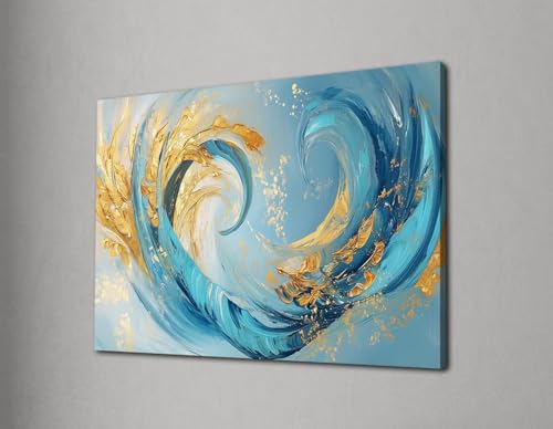 Affiches bleues et dorées de vagues pour décoration de salon