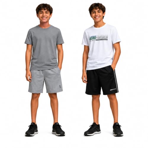 Image of AEROPOSTALE Boys Shorts Set 4 Piece Shirts & Mesh Basketball Shorts | Soft Breathable Fabric, Relaxed Fit, Quick-dry Mesh, Moves With Active Play, Layers Easily, Machine Washable