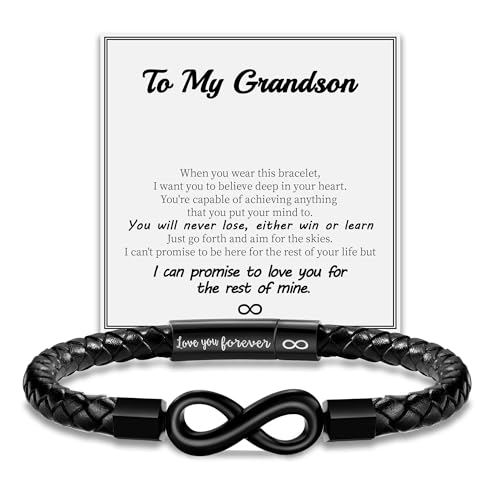 Image of Leather Bracelet Gifts for Men, To My Son Bracelet Fathers Day Bracelet Gifts Dad Grandpa Love You Forever Engraved Birthday Valentines Graduation Gift Infinity Knot Jewelry