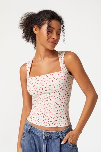 Image of QINSEN Women's Square Neck Sleeveless Double-Layer Tank Tops Basic Tight T Shirts