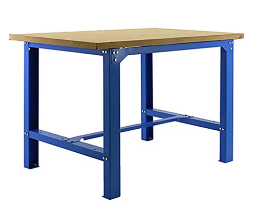 SimonRack Etabli d’Atelier, Capacité de Charge 600 kg, 865x1200x750 mm, Table de Travail Bricolage, Bleu/Bois Mdf - BT6