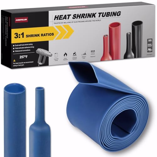 CUBEFELLER® 1 Inch (25.4mm) 4 Ft Waterproof Heat Shrink Tubing,UL Listed,3:1 Marine Grade Adhesive Lined Heatshrink Tube,Insulation Sealing Oil-Proof Wear-Resistant,Blue (1.22M Total Length),E0425L