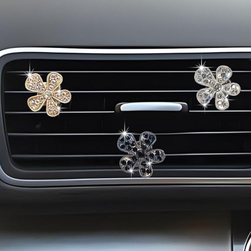 Image of 5 Pcs Car Vent Clip,Bling Flower Air Fresheners Vent Clips,Car Diffuser Rhinestone Car Interior Decoration Charm Accessories