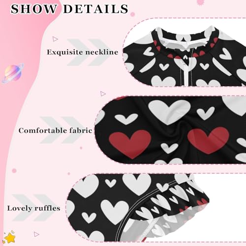 Girls One Piece Swimsuits Long Sleeve Swimsuit Zipper Bathing Suits Love Black Red3