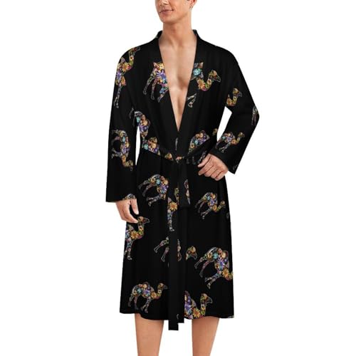Colorful Flowered Camel Men's Robes Long Sleeve V Neck Bath Robe Printed Bathrobes Cozy Soft Sleepwear