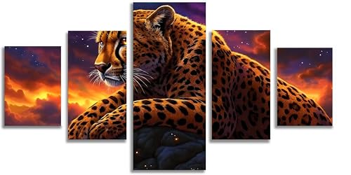 Kit Diamant Painting Léopard pour Adulte | Activité Antistress et Déco Murale Brun Mefooge