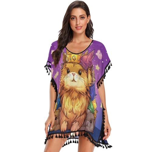 Doodle Style Cute Rabbit Women's Beach Cover Up Chiffon Tassel Swimwear Swimsuit Coverups for Girl