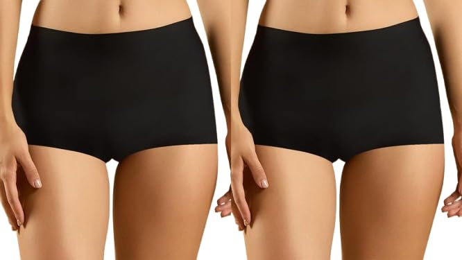 Women's High Waist Boyshort Underwear, Black, Seamless Brief Panties Pack of 2 (Free Size 28 to 32)-picture-24