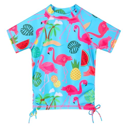 Image of BAOHULU Girls Two Piece Swimsuits Rash Guard Ruffle Bikini Skirt Short Sleeves Beach Dress Swimwear UPF 50+ 3-12Y
