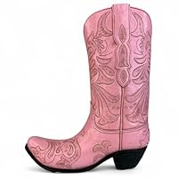 Top Brass Pink Cowboy Boot Vase – Tooled Leather Look Western Decor for Flowers/Stand Alone Accent – Resin Cowgirl Planter with Intricate Design & Protective Pads – Rustic Country Home Art, 10\u201D Tall
