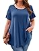 JollieLovin Women's Short Sleeve Loose Fit Flare Hem T Shirt Tunic Top (Steel Blue, XL (1X))