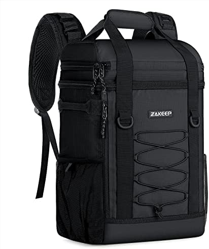 ZAKEEP Cooler Backpack, 36 Cans Multifunctional Leakproof Cooler Backpack with Padded Top Handle, Mesh Pocket for Camping BBQ (Black)