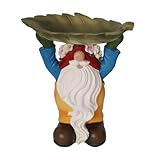 ZASEUCI Decorative Gnome Bird Feeder with Resin Leaf-Shaped Dish - Heavy-Duty Garden Gnome Outdoor Decor, Weatherproof Lawn Ornament for Attracting Birds to Yard, Patio or Porch - Unique Garden Gift