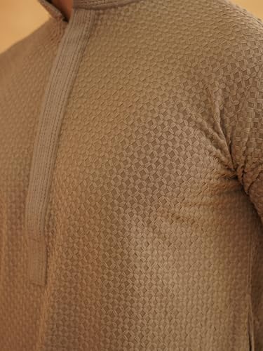 Image of Sojanya (Since 1958 Men'S Geometric Embroidered Thread Work Cotton Straight Long Kurta