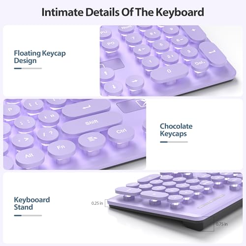 Clavier d'ordinateur violet mignon rétro éclairé avec touches de type machine - 3