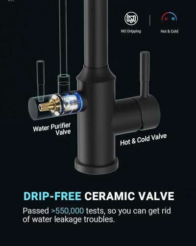 APPASO Kitchen Faucet with Water Filter, Matte Black 3 Way Sink Water Filter Faucet with Sprayer, 2 Handle Faucet with Water Purifier - 3 in 1 Faucet Black Matte (Without Water Filtration Device)