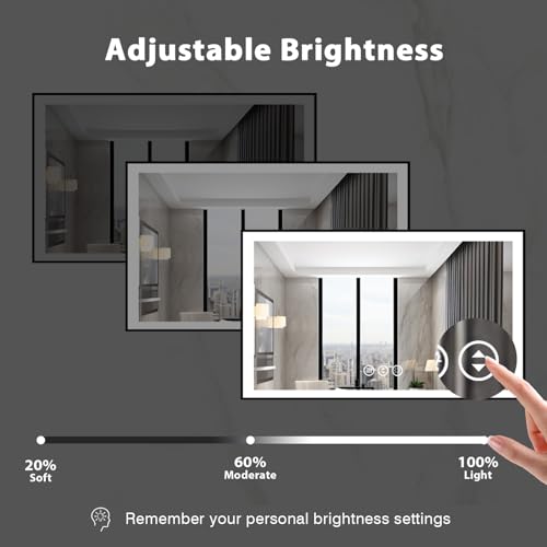 48x30 Lighted Mirrors for Bathroom Wall, Modern Rectangle Matte Black Mirror, Tempered Glass,Double Lights, 3 Colors Dimmable Temperature, IP54 Enhanced Anti-Fog, Memory (Horizontal/Vertical)