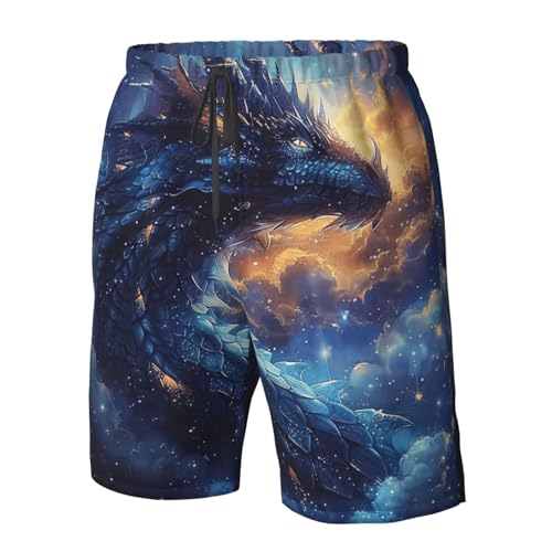 Men's Quick Dry Swim Shorts Dragon Clouds Stars Night Sky Fantasy Art Vintage Beach Trunks with Pockets4