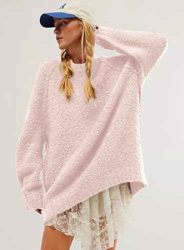 Image of Beaully Women's Oversized Crewneck Sweaters | Oversized style, Tunic sweater, Fuzzy knit, Soft knit, Loose fit, Drop shoulder