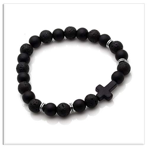 Image of Xusamss Fashion 8MM Matte Agate Beads Bracelet Cross Elastic Bracelet,7 1 /2 Wrist