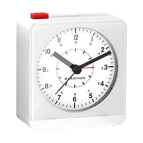 MARATHON CL030053WH Classic Silent Sweep Alarm Clock with Auto Night Light. Batteries Included
