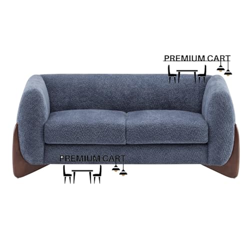 Image of Upholstered 3 Seater Sofa Three Seater Sofa with Wooden Legs for Living Room Hotels & Offices (Two Seater Boucle Blue)