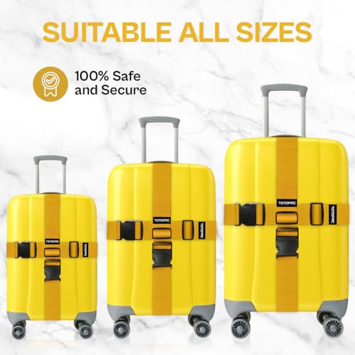 Image of 4 Pack Luggage Straps, Adjustable Suitcase Belts 72 inch x 2 inch with Quick Release Buckle, Durable Travel Accessories for Secure Luggage and Easy Identification (Yellow)
