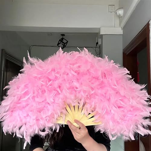 Abanico de plumas marabú y avestruz rojo de 70x40 cm para danza y escenario 5