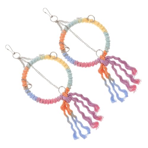 Kisangel 2pcs Cotton Rope Bird Swing Round Perch Chew for Parakeets Cockatiels Easy Installation with Hooks and Design for Play Rest