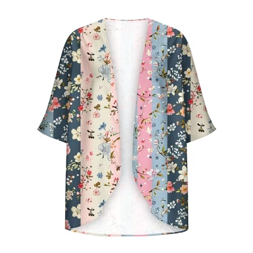 Summer Cardigans for Women Lightweight 3/4 Sleeve Open Front Kimono Beach Coverup Cardigan Jacket Boho Floral Loose Chiffon Swimsuit Cover Ups Hawaiian Travel Outfits Flowy Blouses - Image 4