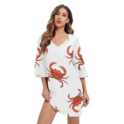 Robe imprimée V Line crabes motif graphique géométrique rouge