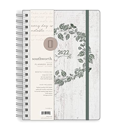Southworth Planner (January 2022-December 2022), 7" x 9.25", Rustic Sage Botanical, Premium 28#/105 gsm Paper, Medium Twin Wire (91459)