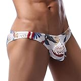 Ozmmyan Men's Triangle Bikinis Underwear Hawaiian Tropical Print Stretch Briefs Breathable Comfortable Pouch Swimsuit (#02 White,XX-Large)