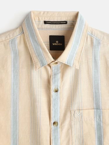 Image of WROGN Men's Pure Cotton Shirt | Yarn-Dyed Striped | Slim Fit