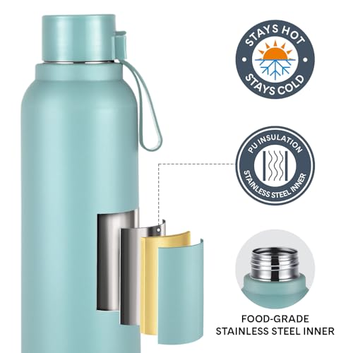 Image of Larah by Borosil 700 ml Orbit Mint Stainless Steel Water Bottle | Made in India Pu Insulated Thermoware | Leakproof, BPA Free| Bottle for Office, School, College & Gym, Daily Use | 1 Year Warranty