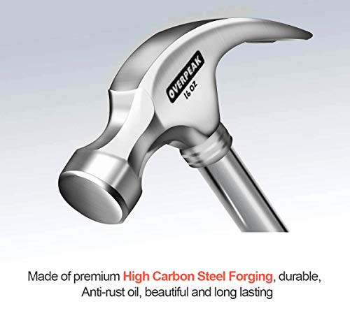 Overpeak 16 Ounce Claw Hammer Fiberglass Non Slip Shock Reduction Grip For Household Maintenance Tools #TOP1