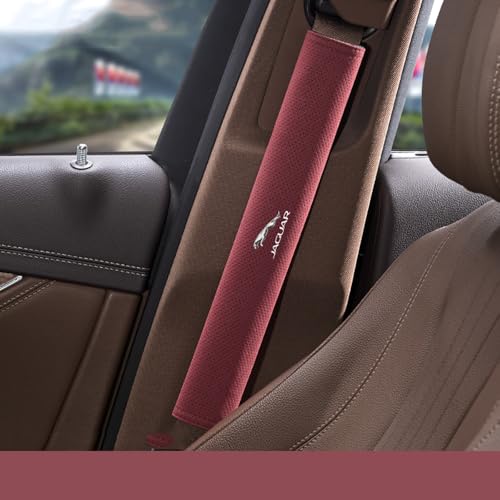 ジャガー シートベルトショルダー シートベルトパッド シートベルトカバー XE XK XF XJ Fペース Fタイプ Xタイプ Iペース スエード素材 延長タイプ 長いサイズ マジックテープ取り付け 2個セット (ジャガー, ワインレッド)
