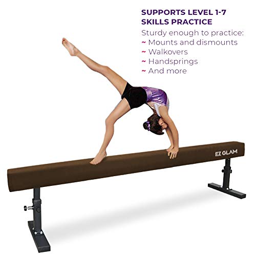EZ GLAM Gymnastics Adjustable Balance Beam 8 Ft 6Ft Wood Core Skill Performance Home Training Gymnastics Equipment (Brown, 6.00)